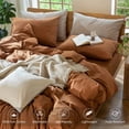 thumbnail image 3 of MooMee 100% Washed Cotton Duvet Cover Set Queen Size Linen Like Textured Breathable Lightweight 3-Piece (Dark Orange, 90"x90"), 3 of 7