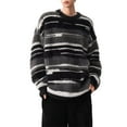 thumbnail image 4 of Yuanlong Mens Sweaters Oversized Fluffy Striped Long Sleeve Crewneck Knitwear Winter Streetwear Thermal Loose Sweater Top, 4 of 6