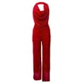 thumbnail image 4 of Jumpsuit Sleeveless Sequin Rompers For Women,Red Sleeveless Halter Sequin Rompers S, 4 of 5