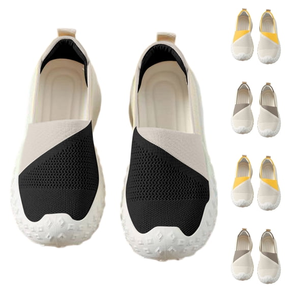 Women Slip on Sneakers Breathable Knit Mesh Walking Shoes Reinforced Toe Cap Thick Cushioned Comfort Sole Casual Footwear Yellow 8.5(41)