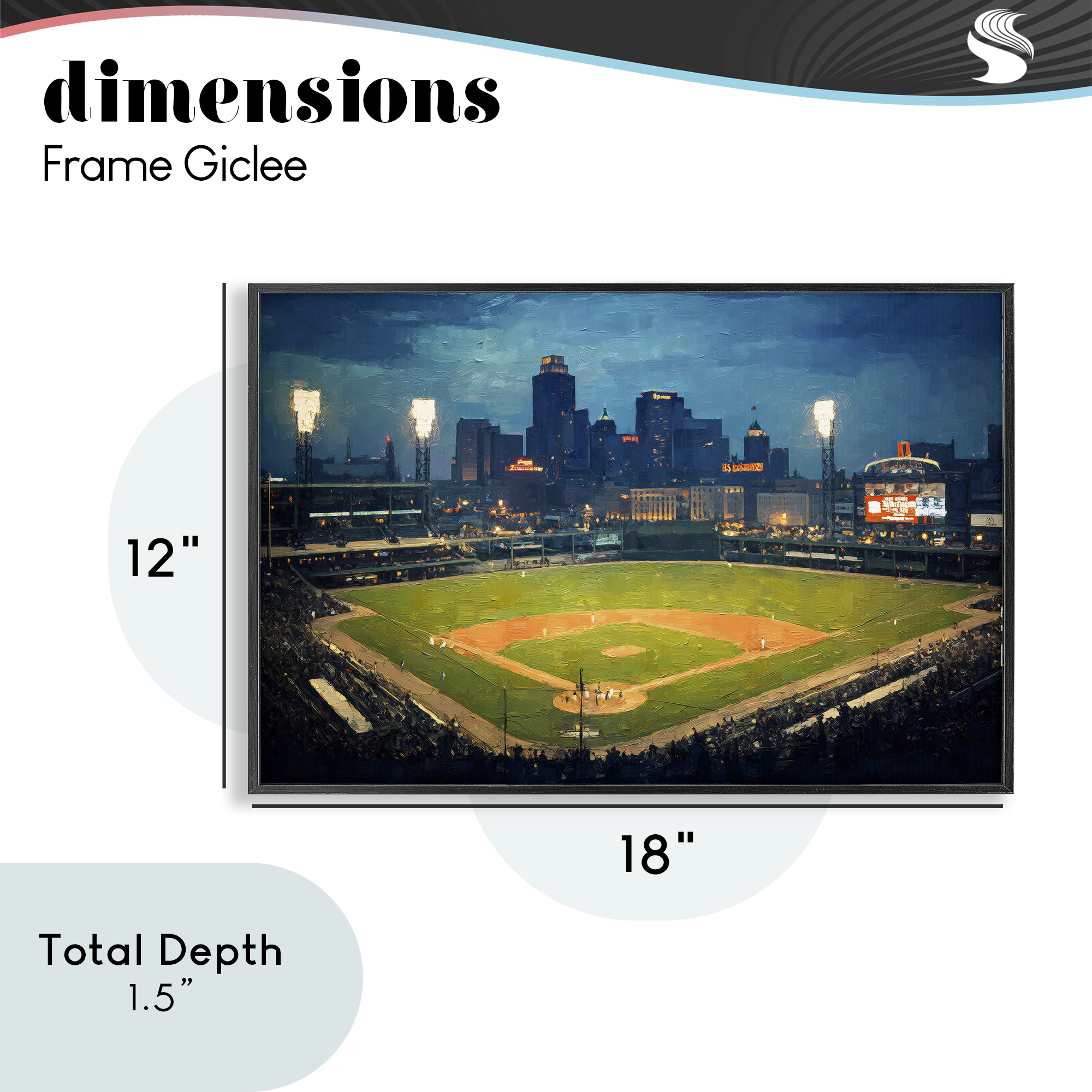 Baseball Stadium at Night Black Framed Giclee Art, design by Arlington Prints