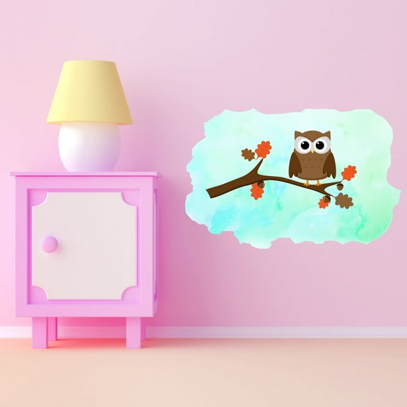 Animal Watercolor Wall Decals for Kids Room - Nocturnal Birl Animal Blue Background Girly DIY & Creativity Boy Girl Bedroom Wall Water Color Sticker - Size: 10 In x 6 In