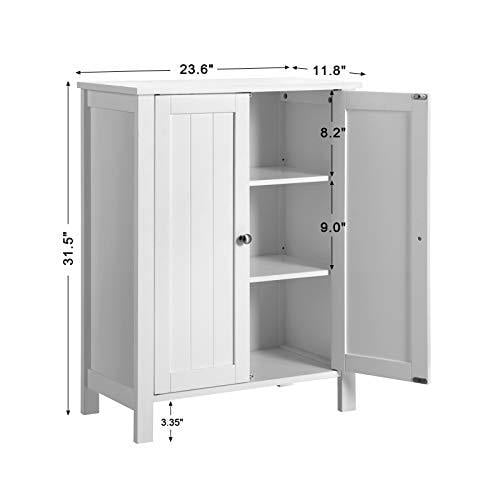 Vasagle ubcb60w bathroom floor storage cabinet with double door adjustable shelf deals