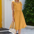 thumbnail image 2 of BVnarty Women's Trendy Flowy Mini Sundress Clearance Knee Length Dress Casual Round Neck Beach Dresses for Women 2023 Work Ruffle Sleeveless Plain Dress Solid Color Summer Dress Yellow M, 2 of 5