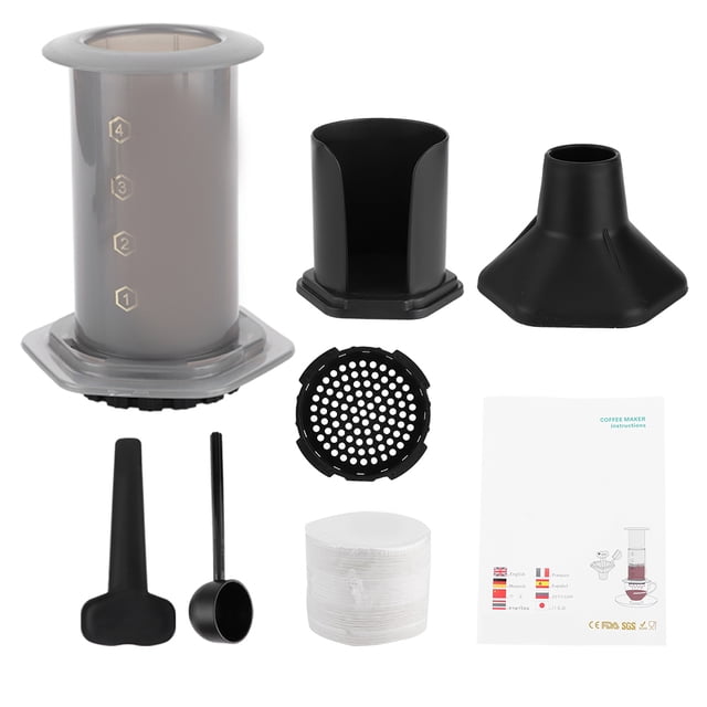 Cafetera portátil integrada con 400 filtros de papel para uso en casa y oficina, color negro