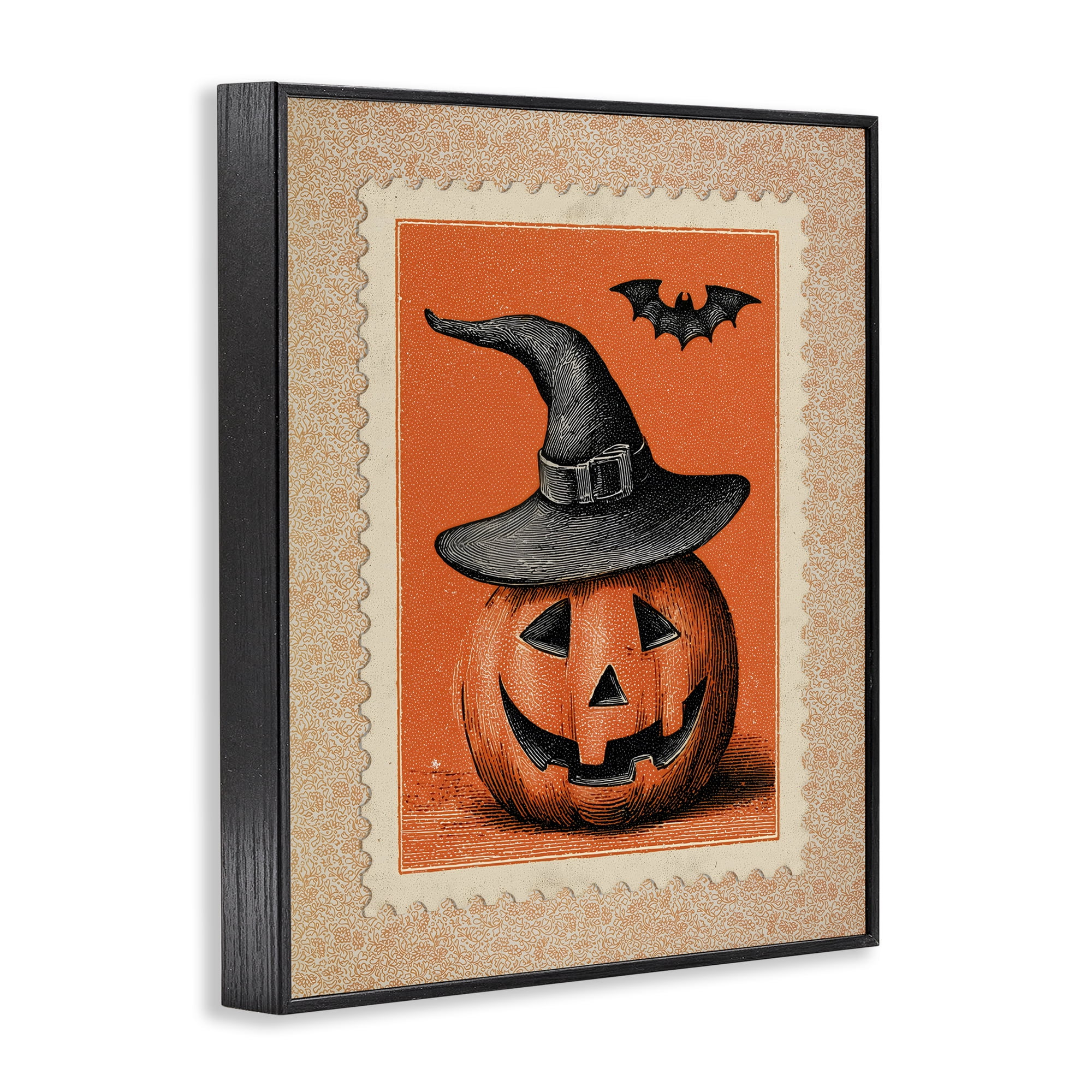 Vintage Jack-o-Lantern Stamp Black Framed Giclee Art, design by Arlington Prints