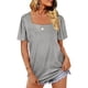 thumbnail image 4 of Camiseta de manga corta con cuello cuadrado para mujer, ropa con estampado de rayas, holgada, informal, elegante, de calle, 2022, 4 of 5