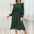 thumbnail image 5 of Black and Friday Deals 50% Off Clear! asdoklhq Woman Clothes Clearance,Women's Long Sleeve Round Neck Dot Printed Ruffles Casual Button Dress, 5 of 8