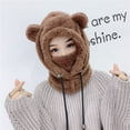 thumbnail image 3 of Skymirror Autumn Winter Parent-child Hat Cartoon Ears Solid Color 2-In-1 Design Fluffy Plush Women Beanies Hat Scarf for Outdoor, 3 of 8