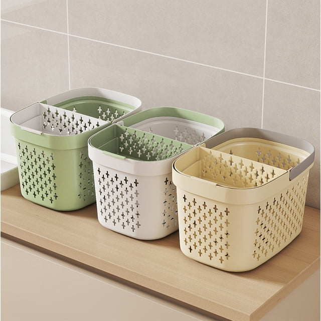 Cesta de Plástico para Aseo Personal con Estructura para Baño | Separación de Ropa Húmeda y Seca | Espaciosa y Transpirable | Almacenamiento Por Zonas | 27 X 19 X 17 Cm | 230 G | Color a