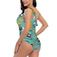 thumbnail image 4 of Gukieu Trucks And Excavators Print One-shoulder Ruffled One-piece Swimsuit with Removable Chest Pads and Tummy-control Swimsuit for Women-X-Large, 4 of 6