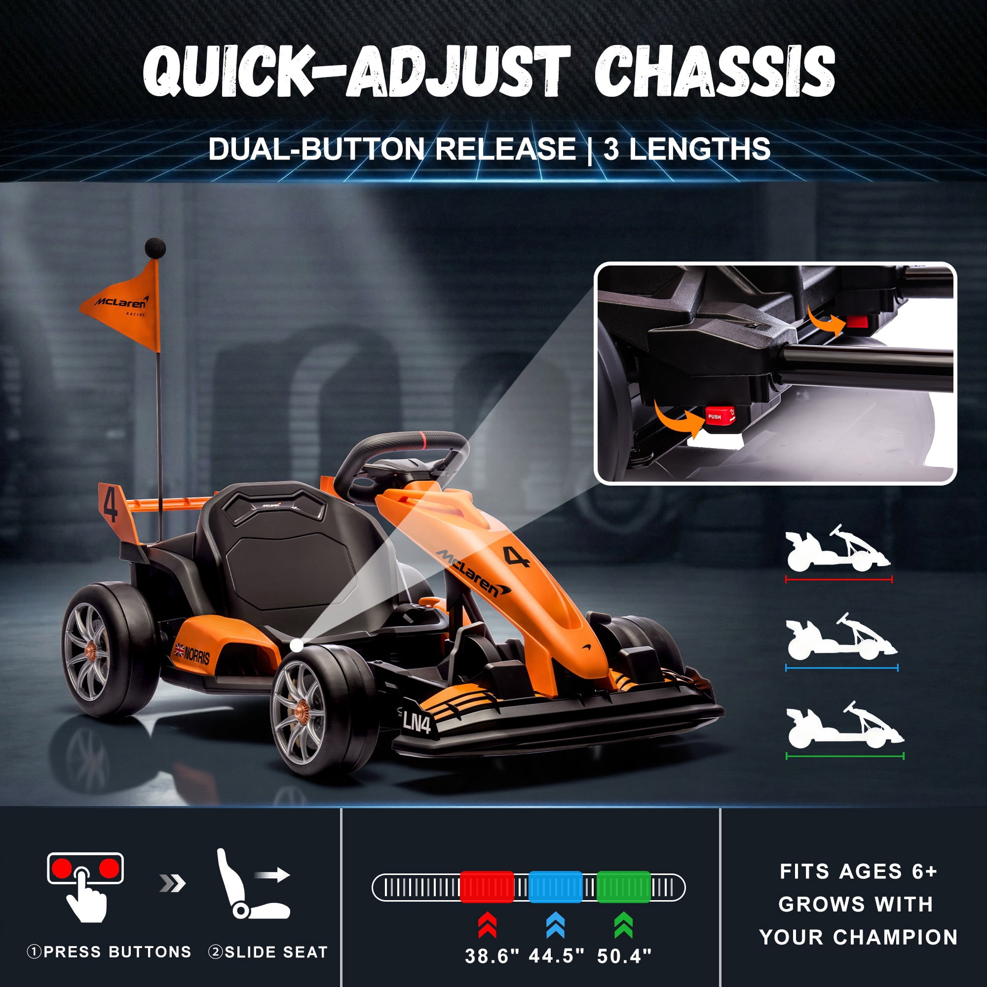 36V Electric Go Kart for Kids, Licensed McLaren Ride On Toys for Big Kids w/ 3 Level Adjustable Seat, 2 Speeds, Battery Powered Drift Racing Go Kart w/ Rear Wheels for Age 6+ Boys Girls