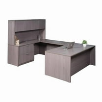 Boss Office Products 66" U-Shape Desk with Lateral File and Hutch in Driftwood