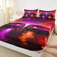 thumbnail image 4 of Castle Fairy Neon Twin Race Car Full Size Sheets 4-Piece for Boys, Tunnel Light Track Bed Sheets for Bedroom, Red Purple, 4 of 6