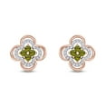 thumbnail image 2 of AFFY 1/5 Cttw Round Cut Natural Diamond & Simulated Peridot Clover Studs Earrings In 14K Rose Gold Over Sterling Silver, 2 of 2