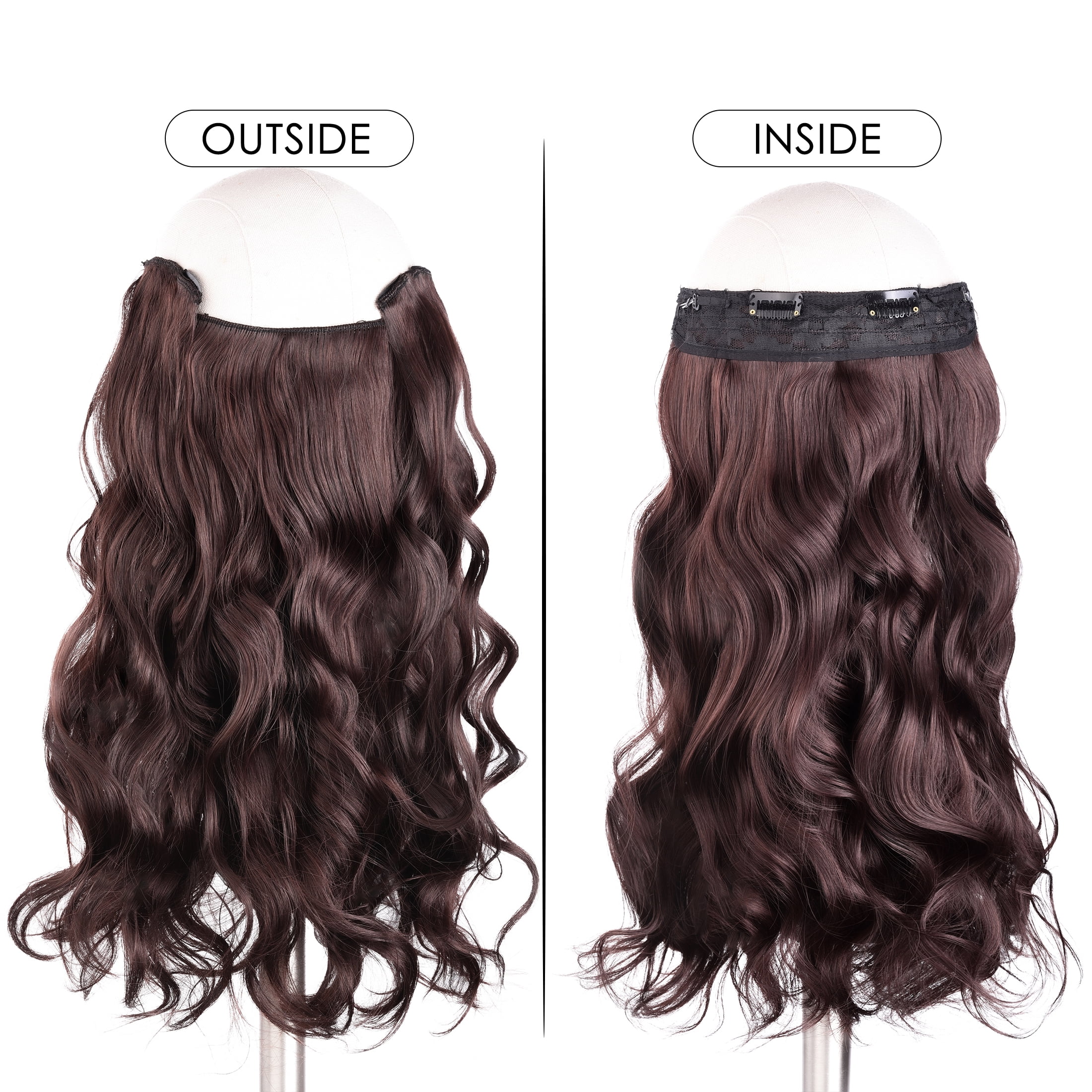 Silike 16" Fish Line Clip In Curly Hair Extensions  3 Piece Set (1 Large + 2 Small Wefts) for Flexible Styling Multi-Color Synthetic Fiber Hairpieces