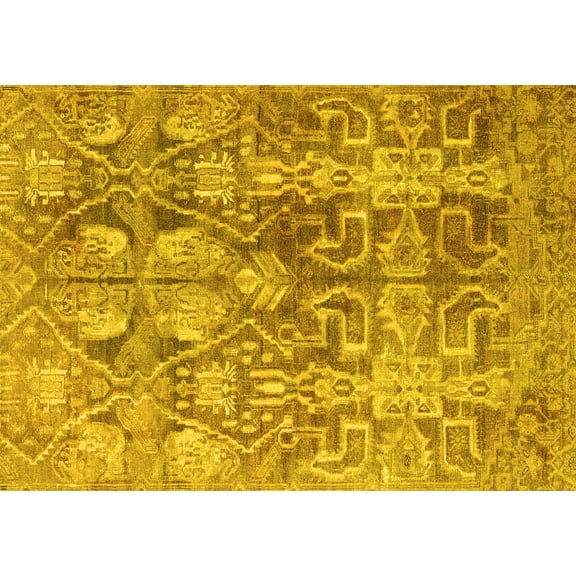 Ahgly Company Machine Washable Indoor Rectangle Persian Yellow Traditional Area Rugs, 5' x 7'