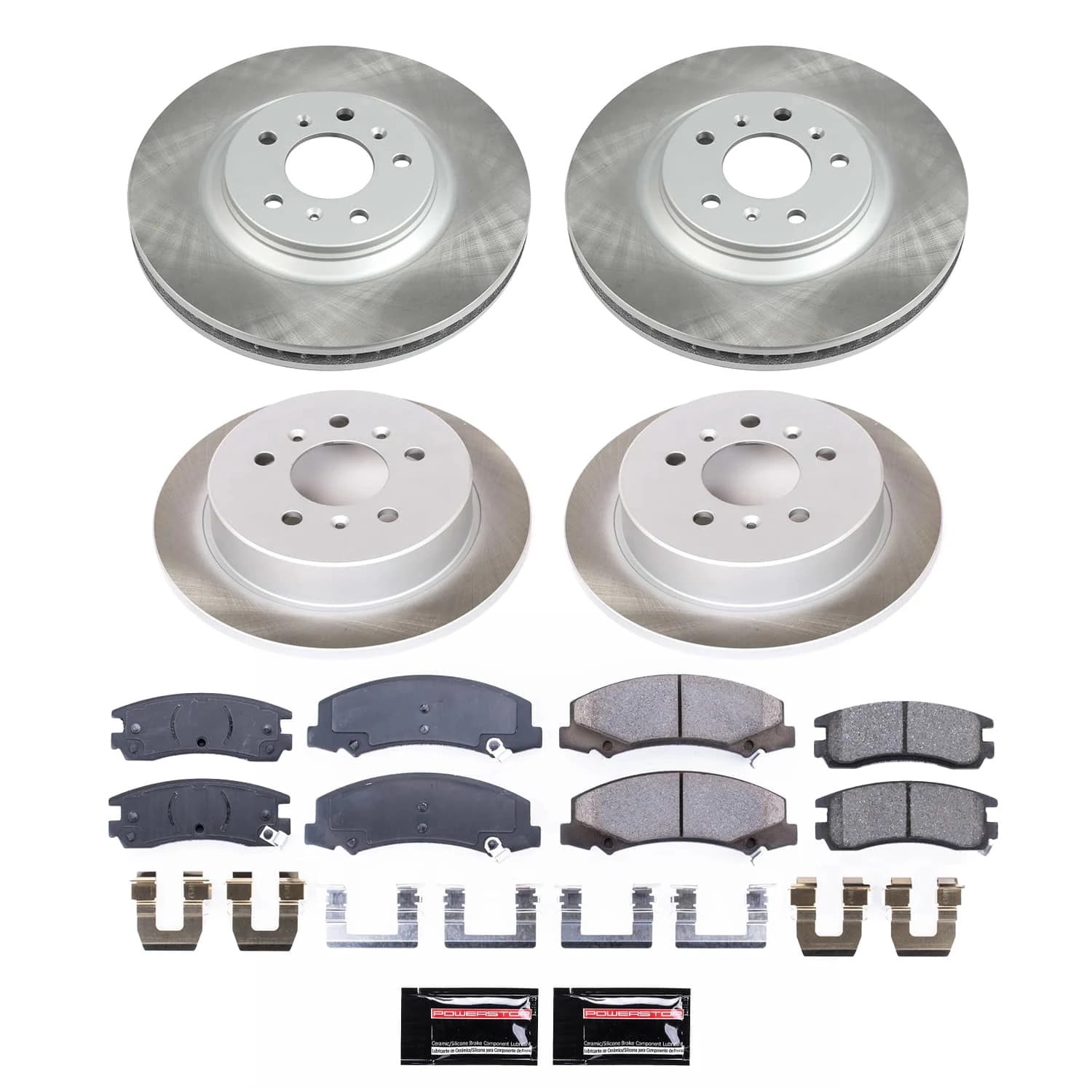 PowerStop Front and Rear Semi-Coated Rotor and Low-Dust Ceramic Brake Pad Kit SC4377