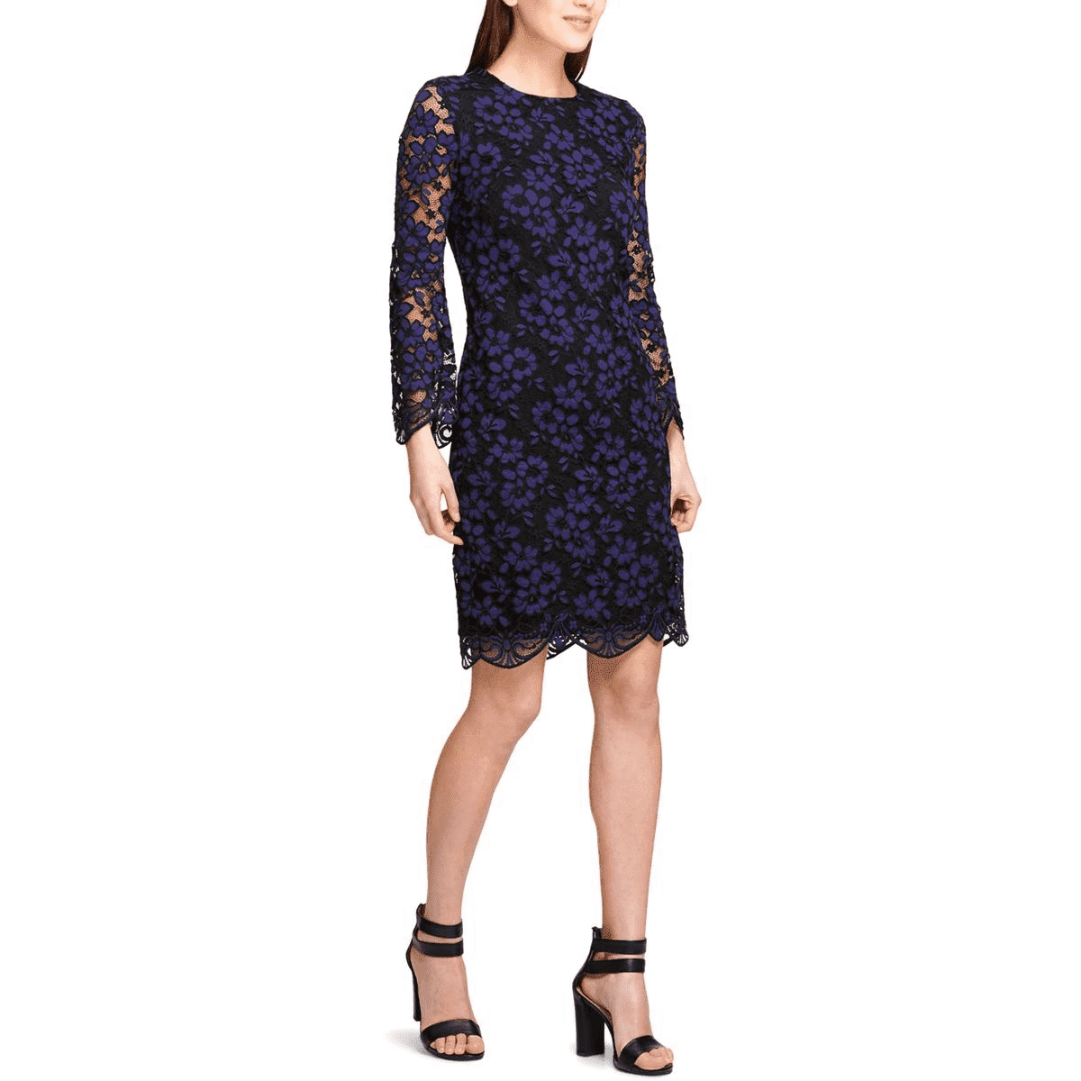 Donna Karan - DKNY Womens Long-Sleeve Lace Sheath Dress In Blue/Black ...