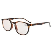 Spring Hinges Classic Retro Style Computer Reading Glasses (Amber Tinted Lenses, Tortoise) +2.25