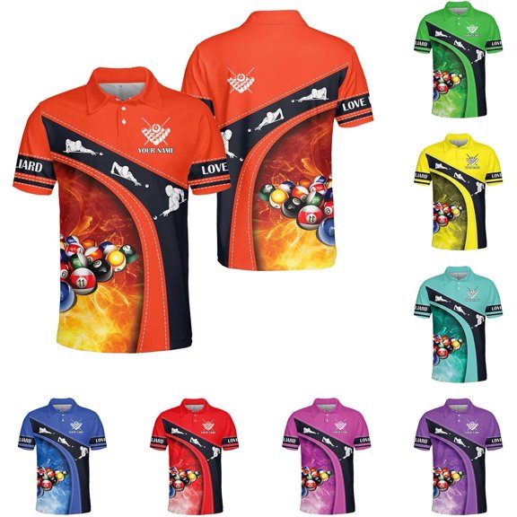 Personalized Billiard Polo Shirt Shirts Men Women Custom Name 3D Team Apparel Gift 8 Ball Pool S-5XL (Orange, S)