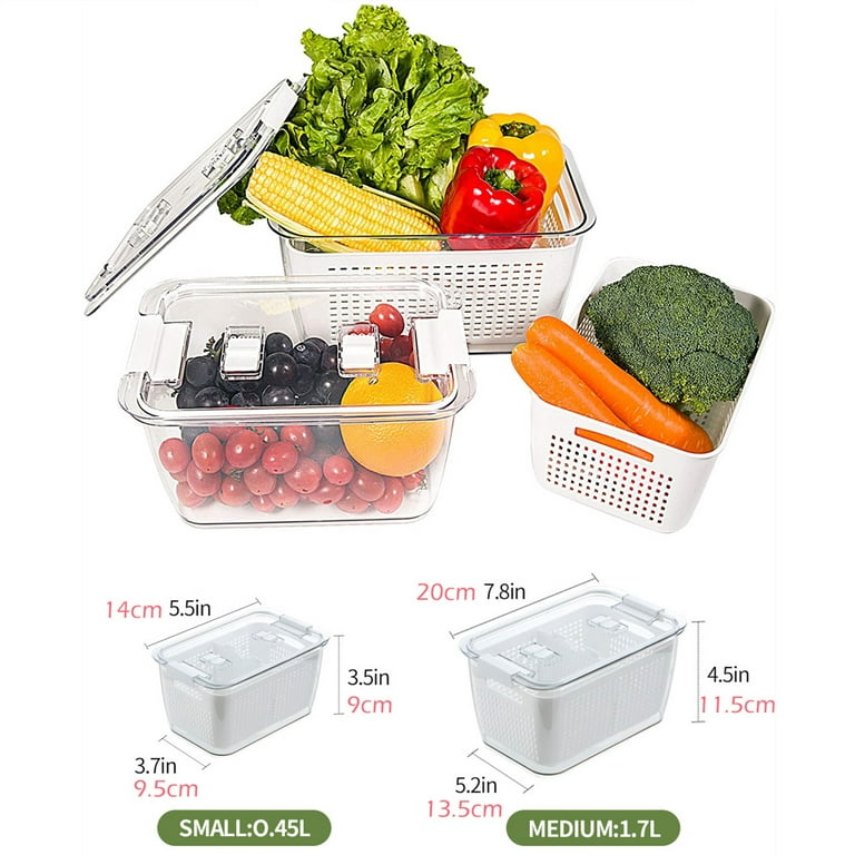 Luxear Fresh Container, 3Pack Produce Saver Container BPA Free Vegetable Storage Containers Fruit and Salad Partitioned Food
