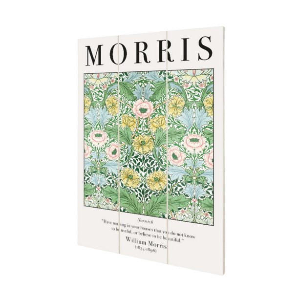 William Morris - Placa de Madera Norwich Diseño Mini (Blanco, Verde, Azul)