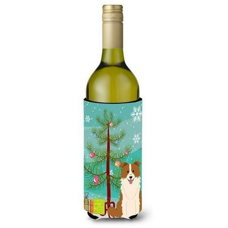 

Merry Christmas Tree Border Collie Red & White Wine Bottle Beverge Insulator Hugger