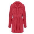 thumbnail image 4 of QHFBli Womens Fuzzy Robe Mid Length Bathrobe Belted Soft Bath Robes Plush Kimono Robe with Pockets Fall Winter Spa Robes, 4 of 5