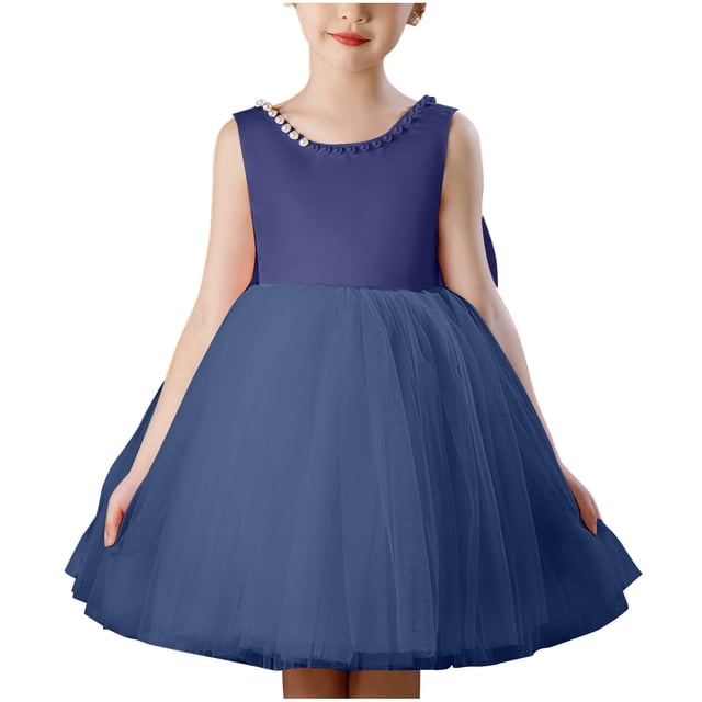 Bwiyojiz Robe Formelle pour Enfants Tailles 100-150 Sans Manches en Mousseline Princesse, Bleu