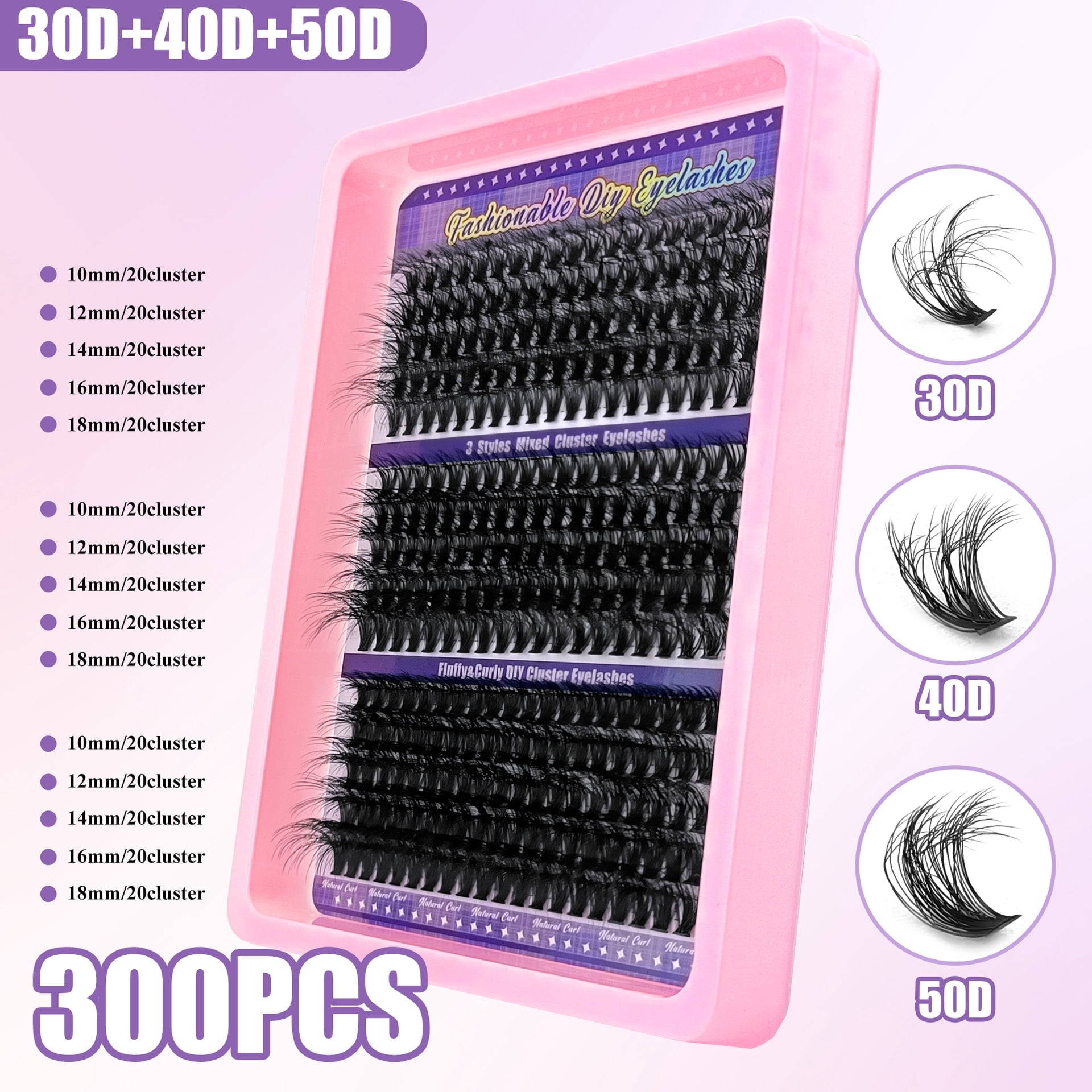 Prosperio Lash Extension Kit 300pcs Individual Lashes Cluster Eyelash Extension Kit 30D+40D 9-16mm Mixed Color Lashes
