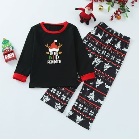 

ERTUTUYI Kids Child Christmas Letter Print Tops And Pants Plaid Set Xmas Family Matching Pajamas Sleepwear Outfits Black 2 Years