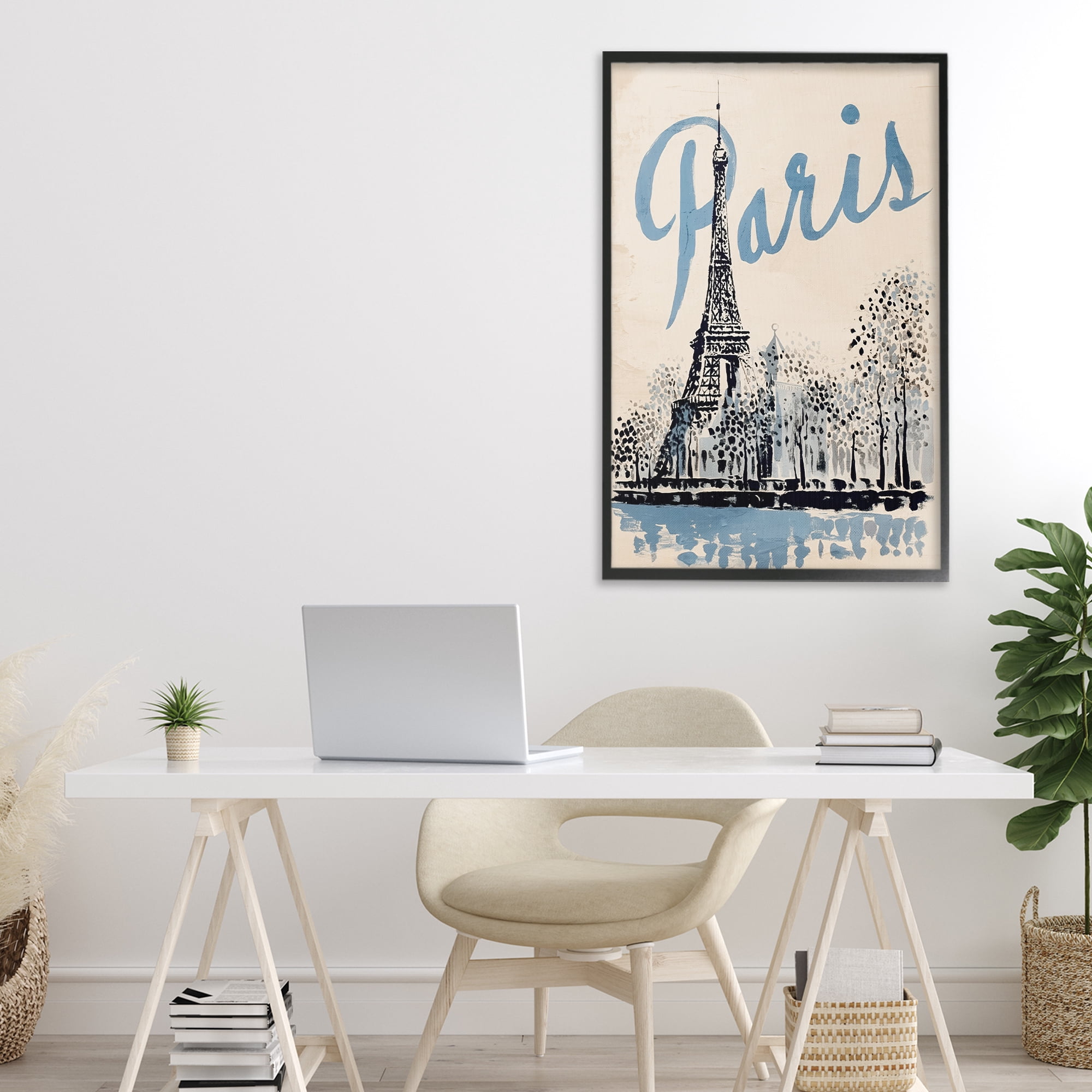Stupell Industries Blue & Beige Paris Travel Black Framed Giclee Art, design by Annabelle Hall