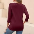 thumbnail image 4 of Red Womens Tops Women's V Neck 3/4 Sleeve Tops Color Block/Solid Shirts Basic Summer Tees Shirts for Women, 4 of 5