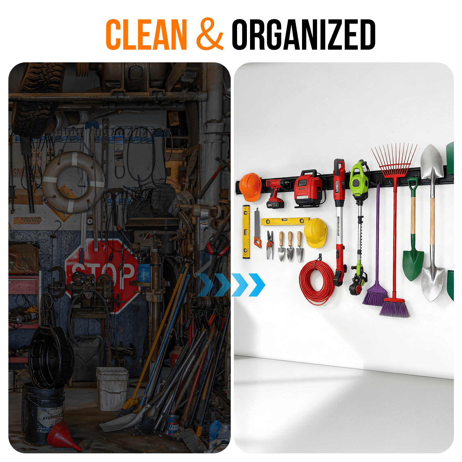 Tool Box Organizer Garage Tool Organizer Wall Mount Adjustable Hooks Heavy Duty Large Capacity Garage Storage Rack for Workshop Garden Organization 99 Inch