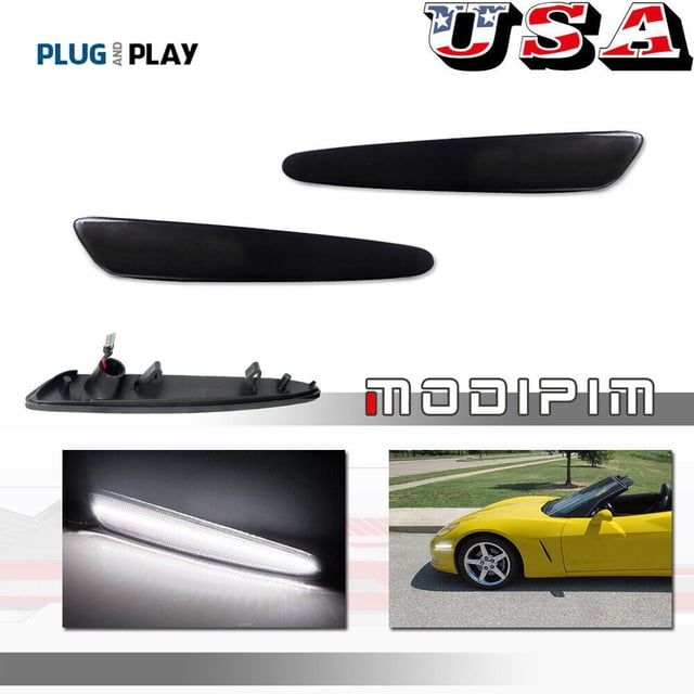 2 smoked white LED front marker lights for Chevrolet for Corvette C6 2005-2013-