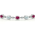 thumbnail image 3 of Gem Stone King 925 Sterling Silver Red Created Ruby and Sky Blue Aquamarine Bracelet for Women | 4.05 Cttw | Gemstone July Birthstone | Oval 7X5MM | Fully Adjustable 9 inch, 3 of 6