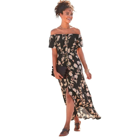 LASCANA Women's Button Detail High Low Maxi Dress Buttons