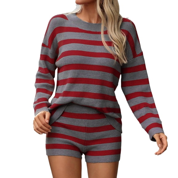 MuXiKeJi Clothes Womens 2 Piece Short Sets Crochet Knit Striped Summer Short Sleeve Shirts Beach Cover Up Travel Vacation Outfits