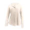 thumbnail image 3 of Heliisoer Women Casual Buttons Long Solid Color Sleeve Lace Splicing Blouse T-shirt, 3 of 5
