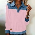 thumbnail image 1 of Nuoqisi Oversized Shirts for Womens Cozy Spring Summer Tops Tunic Collared Denim Polo Patchwork Pullover Long Sleeve Round Neck Sweatshirt, 1 of 8