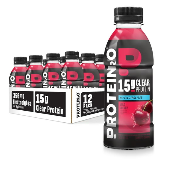 Protein2o 15g Whey Protein Isolate Hydration Drink, 350mg of Electrolytes, Vitamins B5 & B6, Sugar Free, Wild Cherry, 16.9 oz Bottle (Pack of 12)