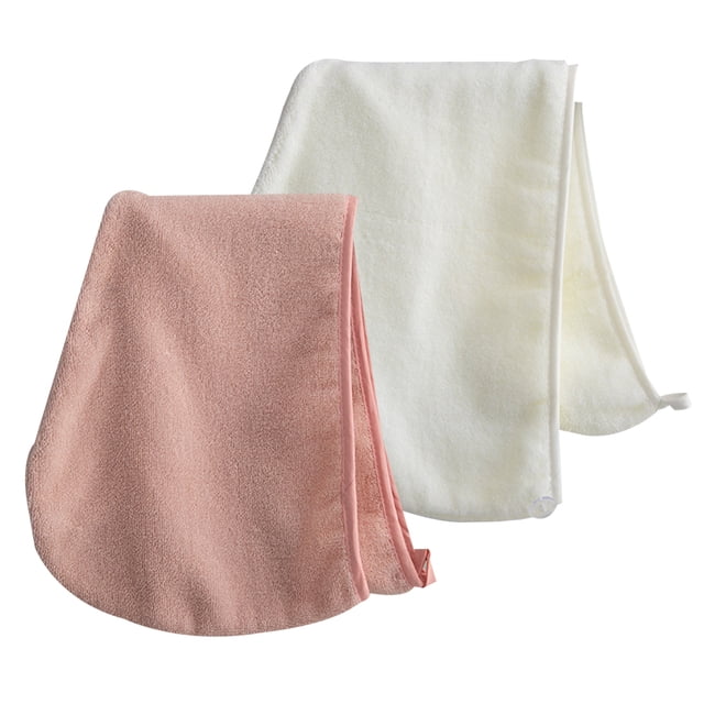 Toalla para el cabello, envoltura para la cabeza de turbante súper absorbente de algodón de secado rápido para mujeres con botón (2 unidades)