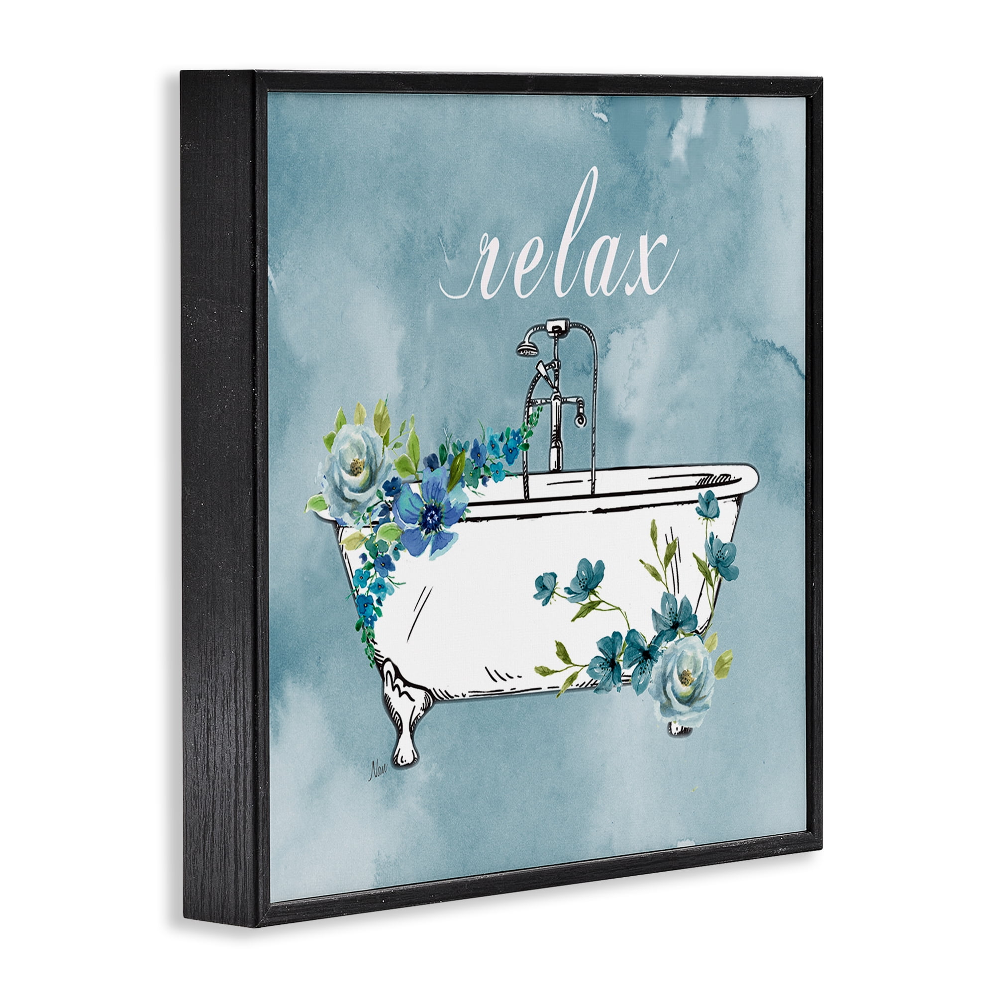 Stupell Industries Floral Bathroom Rules Relax Black Framed Giclee Art, design by Nan