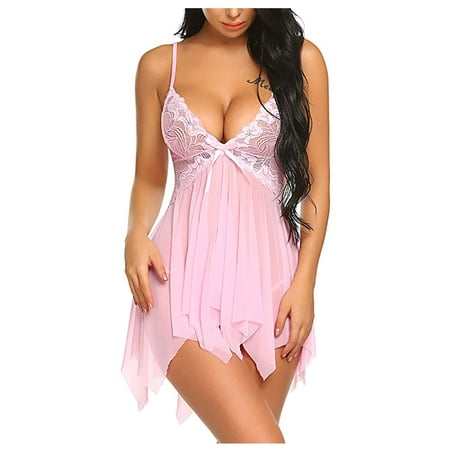

Qcmgmg Floral Mesh Chemise Lingerie for Women Sexy Babydoll Strap Bodysuit S