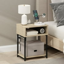 Furinno Moretti USB and Type-C Charging Port Open Storage Side Table with Metal Frame, Bauhaus Oak