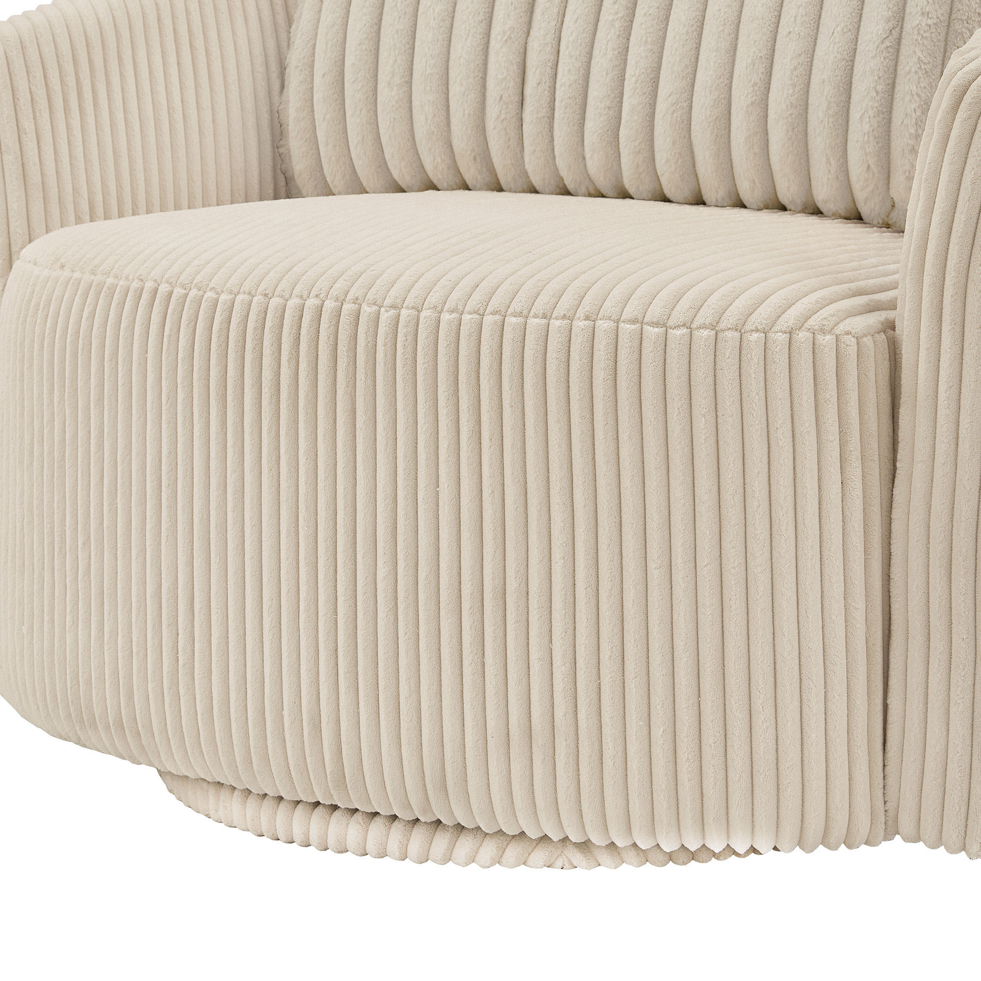 Weston Home Killarney Oversized Wale Corduroy Swivel Accent Chair with Furry Channel Pillow, Beige/Taupe Pillow