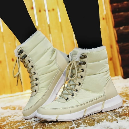 

yinguo womens winter warm snow boots waterproof and non slip lace up cotton shoes snow boots