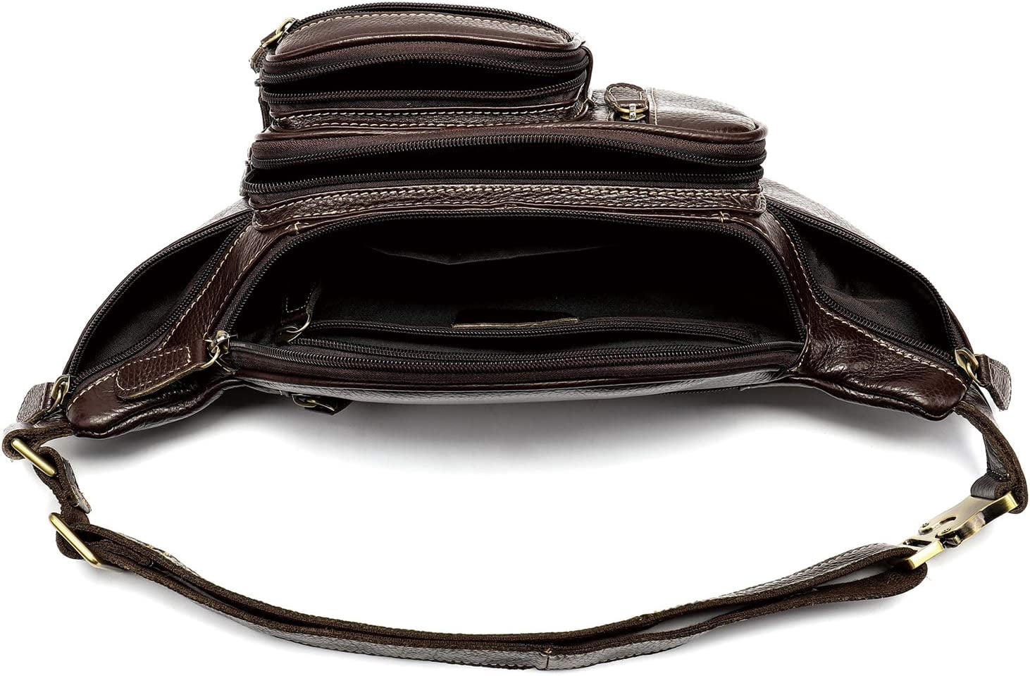 MARRANT Genuine Leather Fanny Pack for Men, Large Capacity Crossbody Waist Bag with Multiple Zipper Pockets, Coffee