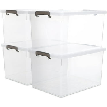 Kerhouze 69 Qt 4 Pack Plastic Clear Storage Bin with Lids Latch Box Large